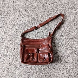 Aurielle Brown Leather Purse Sachel Bag With Lots Of Pockets